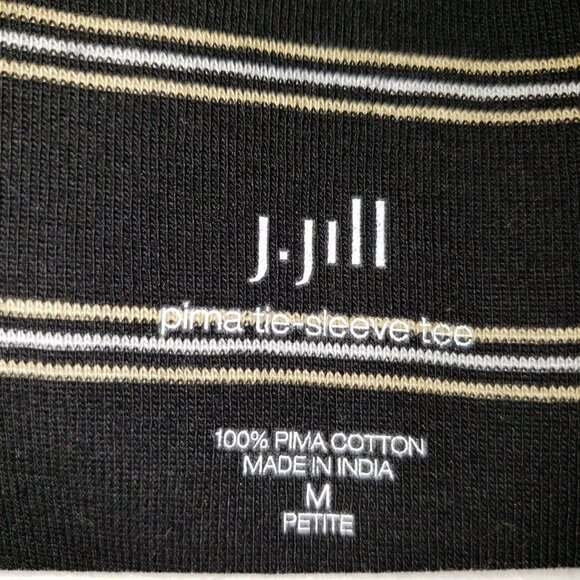 J. Jill 100% Pima Cotton Tie Sleeve Tee Size M Black with tan yellow and white - Picture 3 of 5